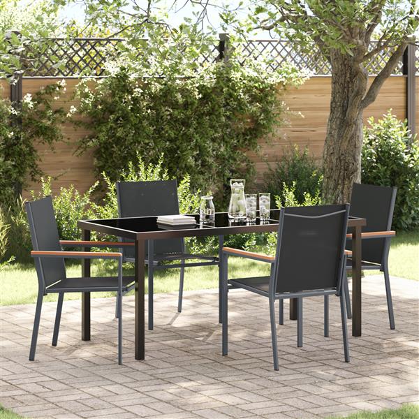 Grote foto vidaxl tuin eetset 5 pcs zwart textilene en staal tuin en terras tuinmeubelen