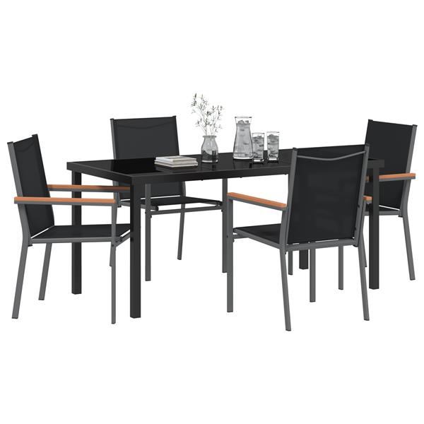 Grote foto vidaxl tuin eetset 5 pcs zwart textilene en staal tuin en terras tuinmeubelen
