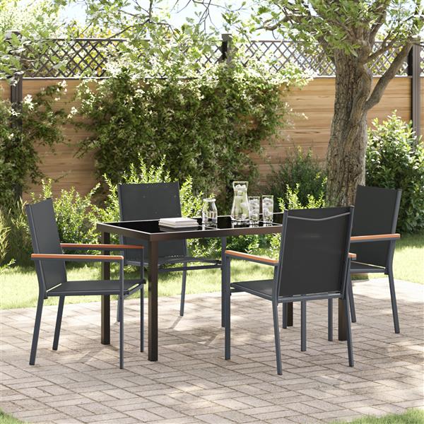 Grote foto vidaxl tuin eetset 5 pcs zwart textilene en staal tuin en terras tuinmeubelen
