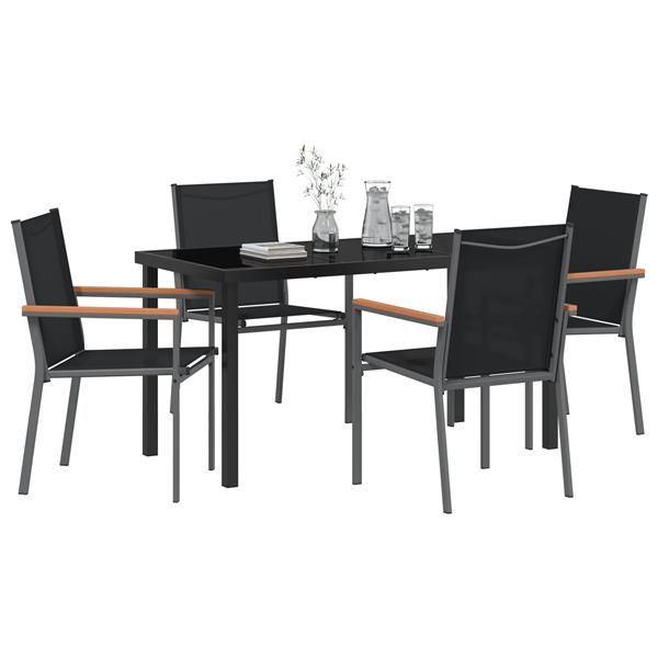 Grote foto vidaxl tuin eetset 5 pcs zwart textilene en staal tuin en terras tuinmeubelen