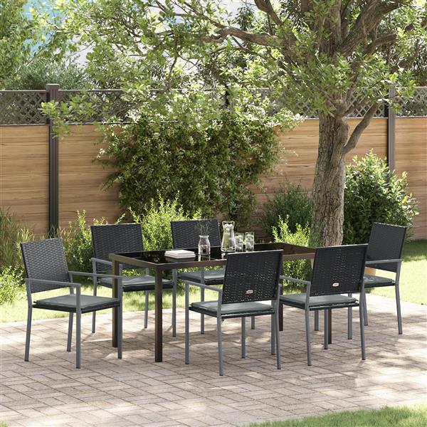 Grote foto vidaxl tuin eetset 7 pcs zwart poly riet tuin en terras tuinmeubelen