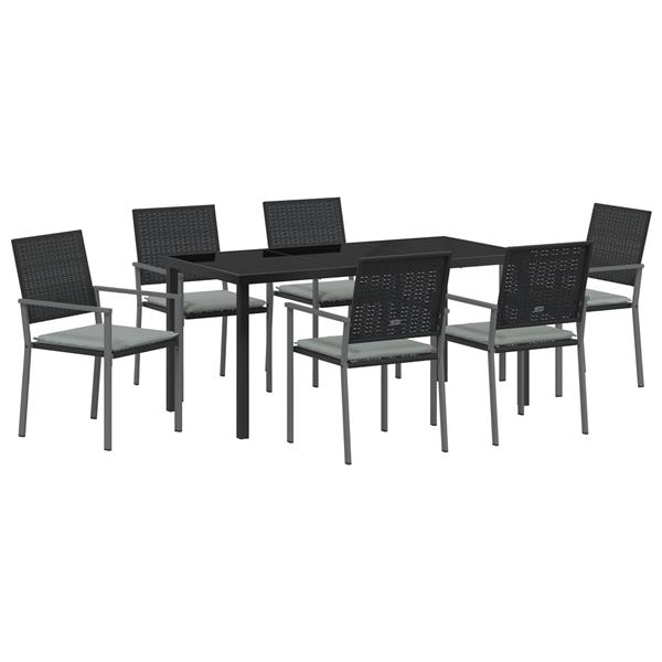 Grote foto vidaxl tuin eetset 7 pcs zwart poly riet tuin en terras tuinmeubelen