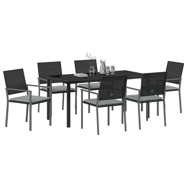 Grote foto vidaxl tuin eetset 7 pcs zwart poly riet tuin en terras tuinmeubelen
