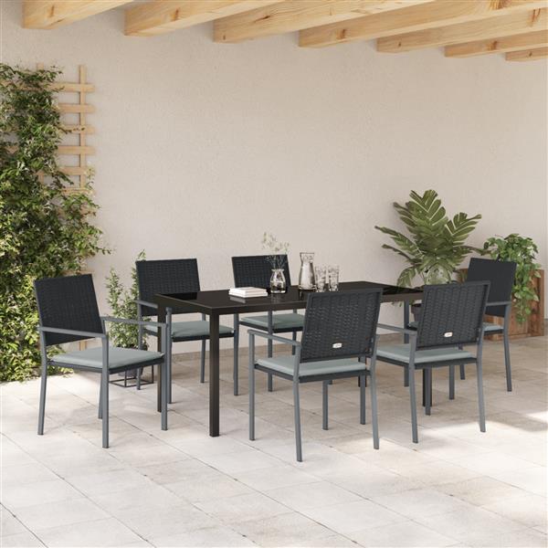 Grote foto vidaxl tuin eetset 7 pcs zwart poly riet tuin en terras tuinmeubelen