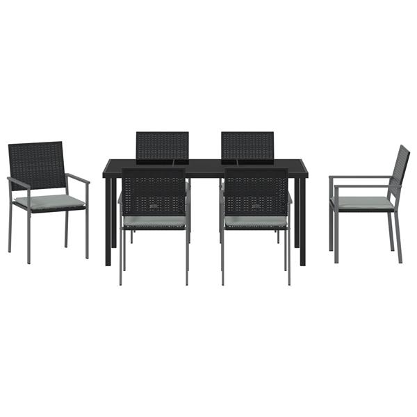 Grote foto vidaxl tuin eetset 7 pcs zwart poly riet tuin en terras tuinmeubelen