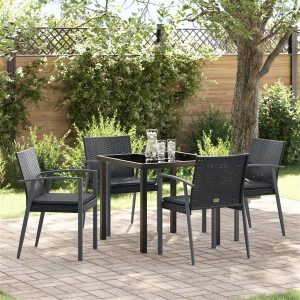 Grote foto vidaxl tuin eetset 5 pcs zwart poly riet tuin en terras tuinmeubelen