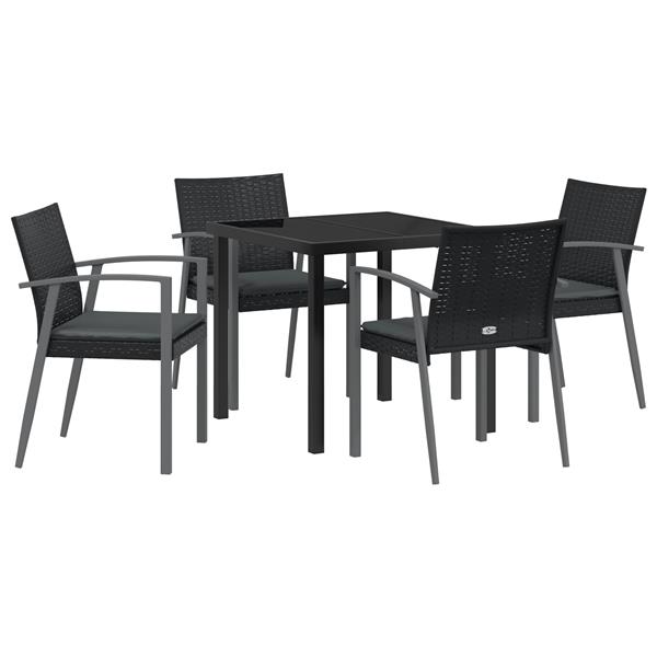 Grote foto vidaxl tuin eetset 5 pcs zwart poly riet tuin en terras tuinmeubelen