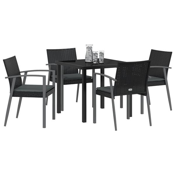 Grote foto vidaxl tuin eetset 5 pcs zwart poly riet tuin en terras tuinmeubelen