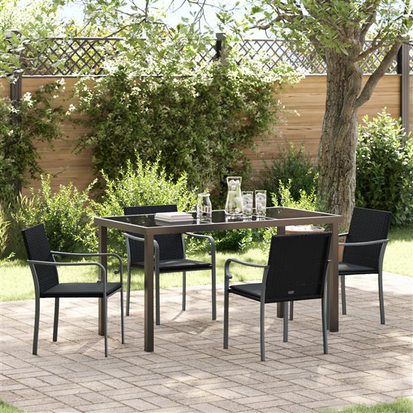 Grote foto vidaxl tuin eetset 5 pcs zwart poly riet tuin en terras tuinmeubelen