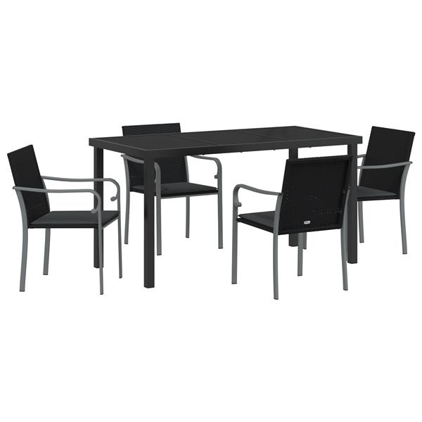 Grote foto vidaxl tuin eetset 5 pcs zwart poly riet tuin en terras tuinmeubelen