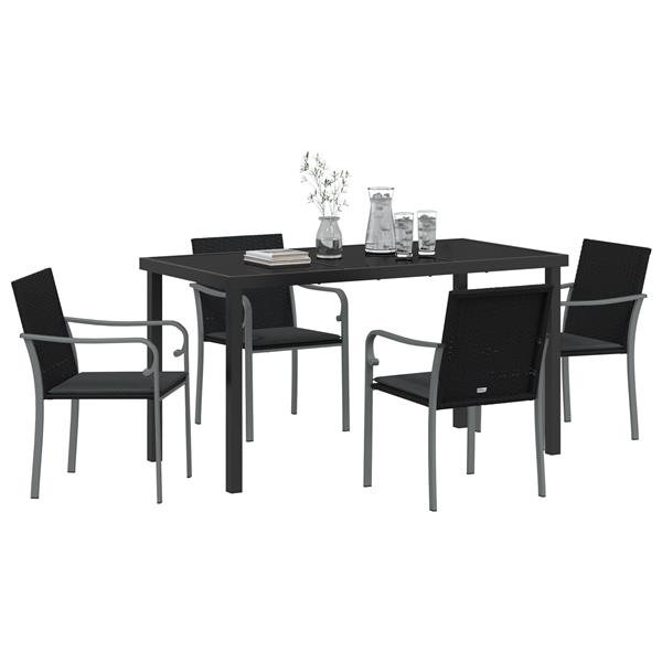 Grote foto vidaxl tuin eetset 5 pcs zwart poly riet tuin en terras tuinmeubelen