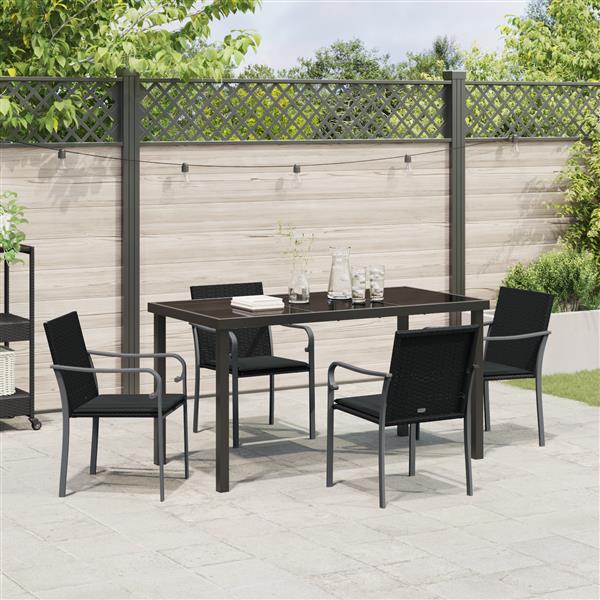 Grote foto vidaxl tuin eetset 5 pcs zwart poly riet tuin en terras tuinmeubelen