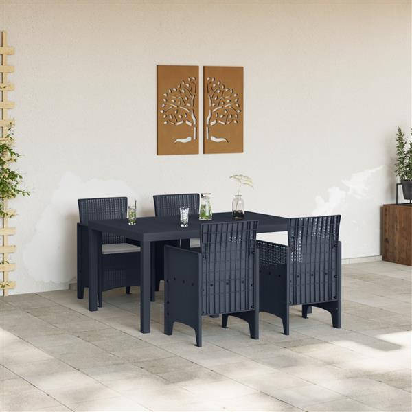 Grote foto vidaxl tuin eetset 5 pcs antraciet polt riet tuin en terras tuinmeubelen
