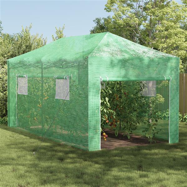 Grote foto vidaxl kas met dak groen 290 x 580 x 315 cm staal tuin en terras overige tuin en terras