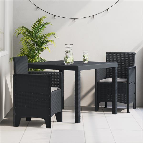 Grote foto vidaxl tuin eetset 3 pcs antraciet polt riet tuin en terras tuinmeubelen