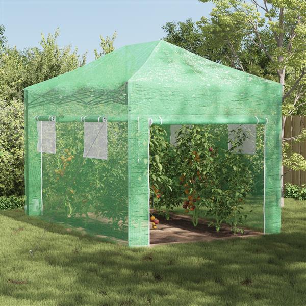 Grote foto vidaxl kas met dak groen 280 x 410 x 315 cm staal tuin en terras overige tuin en terras