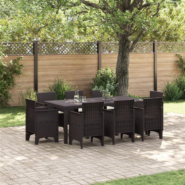 Grote foto vidaxl tuin eetset 9 pcs bruin polt riet tuin en terras tuinmeubelen
