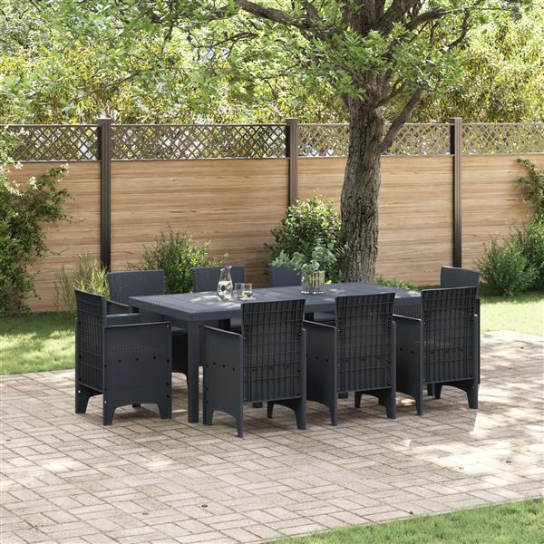 Grote foto vidaxl tuin eetset 9 pcs antraciet polt riet tuin en terras tuinmeubelen