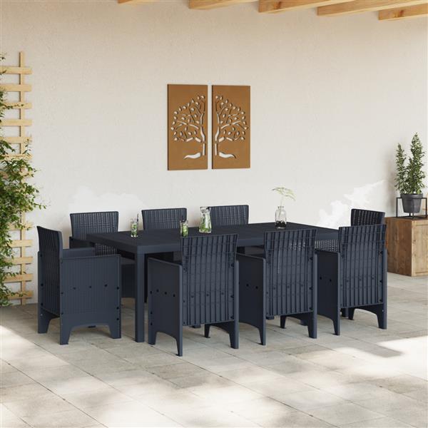 Grote foto vidaxl tuin eetset 9 pcs antraciet polt riet tuin en terras tuinmeubelen