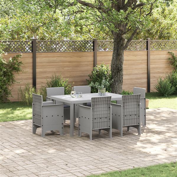Grote foto vidaxl tuin eetset 7 pcs lichtgrijs polt riet tuin en terras tuinmeubelen