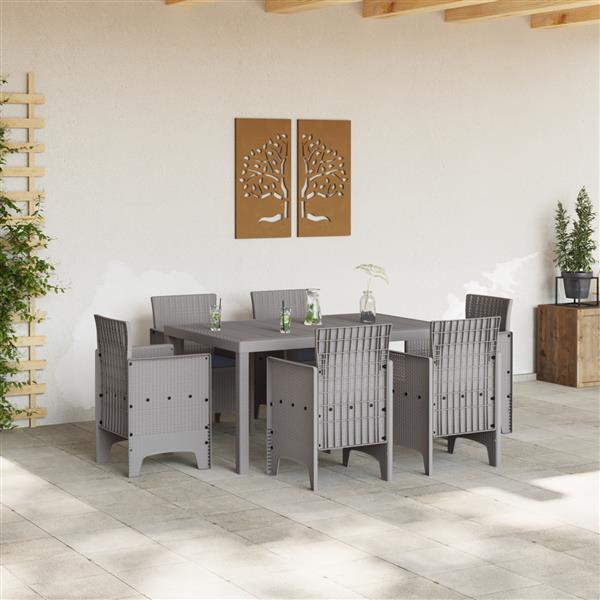 Grote foto vidaxl tuin eetset 7 pcs lichtgrijs polt riet tuin en terras tuinmeubelen