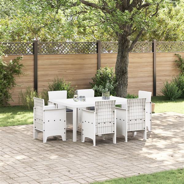 Grote foto vidaxl tuin eetset 7 pcs wit polt riet tuin en terras tuinmeubelen