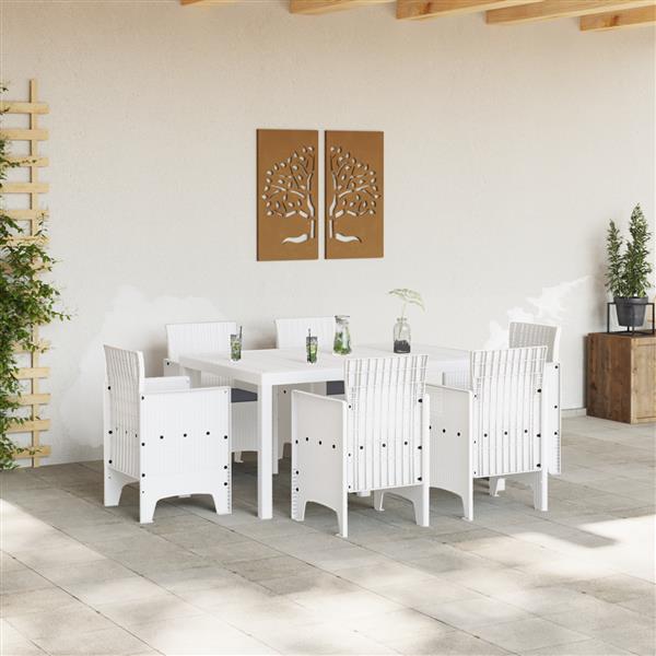 Grote foto vidaxl tuin eetset 7 pcs wit polt riet tuin en terras tuinmeubelen