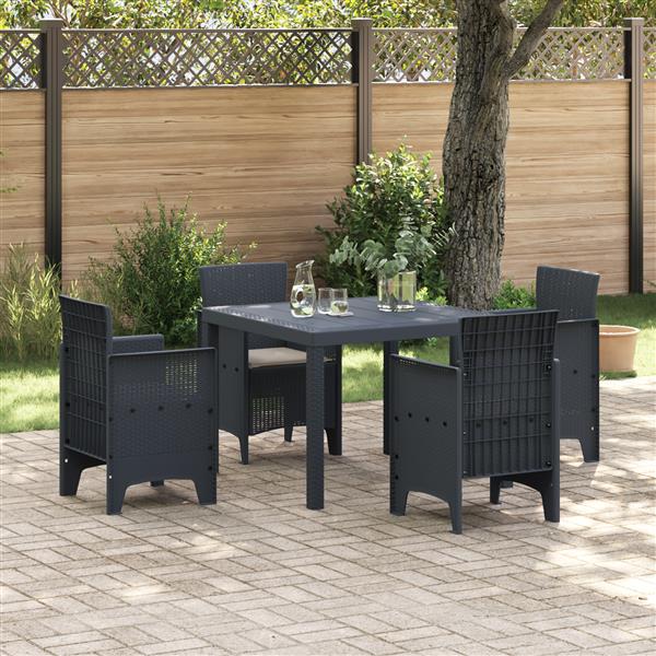 Grote foto vidaxl tuin eetset 5 pcs antraciet polt riet tuin en terras tuinmeubelen