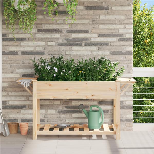 Grote foto vidaxl tuin bloempot beige 155 x 59 x 76.5 cm massief vurenhout tuin en terras overige tuin en terras