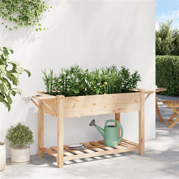 Grote foto vidaxl tuin bloempot beige 155 x 59 x 76.5 cm massief vurenhout tuin en terras overige tuin en terras