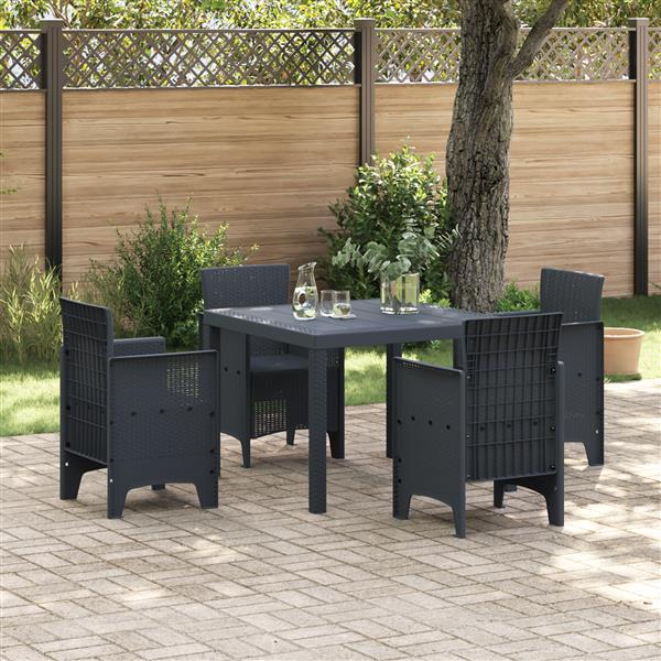 Grote foto vidaxl tuin eetset 5 pcs antraciet polt riet tuin en terras tuinmeubelen