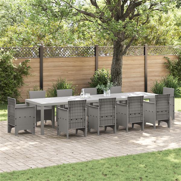 Grote foto vidaxl tuinstafel lichtgrijs 350 x 100 x 73 cm poly rattan tuin en terras tuinmeubelen