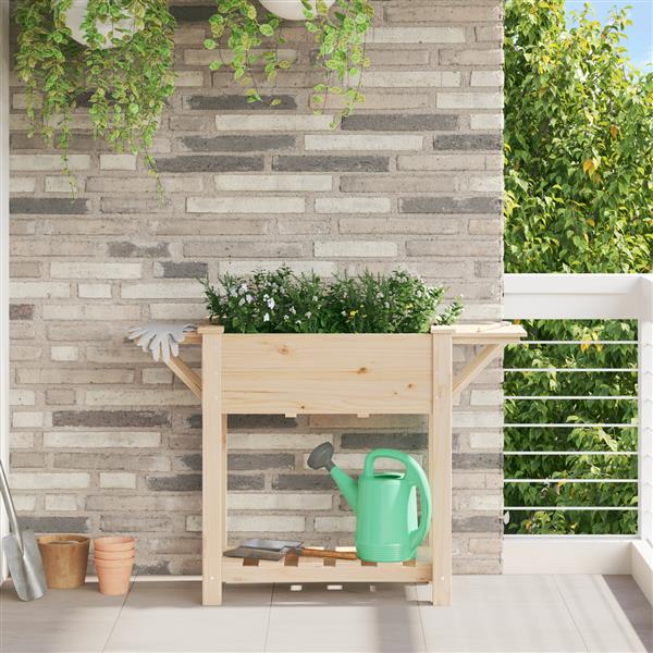 Grote foto vidaxl tuin bloempot beige 111 x 37 x 76.5 cm massief vurenhout tuin en terras overige tuin en terras