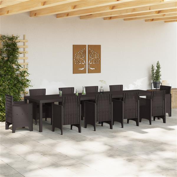 Grote foto vidaxl tuinstafel bruin 350 x 100 x 73 cm poly rattan tuin en terras tuinmeubelen