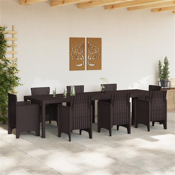 Grote foto vidaxl tuinstafel bruin 300 x 100 x 73 cm poly rattan tuin en terras tuinmeubelen