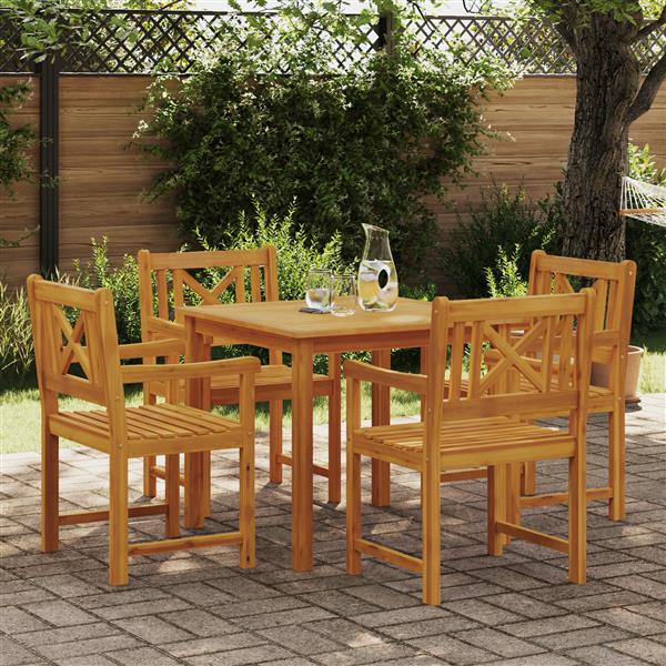 Grote foto vidaxl tuin eetset 5 pcs bruin massief acaciahout tuin en terras tuinmeubelen