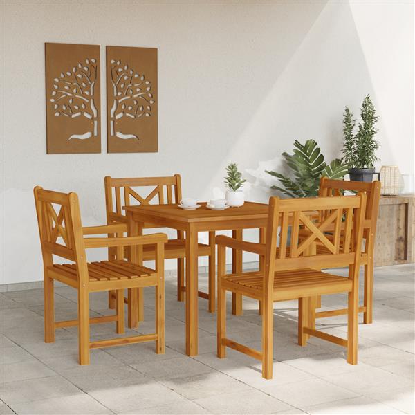 Grote foto vidaxl tuin eetset 5 pcs bruin massief acaciahout tuin en terras tuinmeubelen