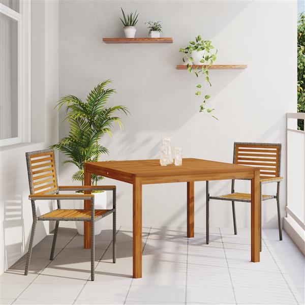 Grote foto vidaxl tuin eetset 3 pcs grijs poly riet tuin en terras tuinmeubelen