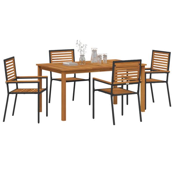 Grote foto vidaxl tuin eetset 5 pcs zwart poly riet tuin en terras tuinmeubelen
