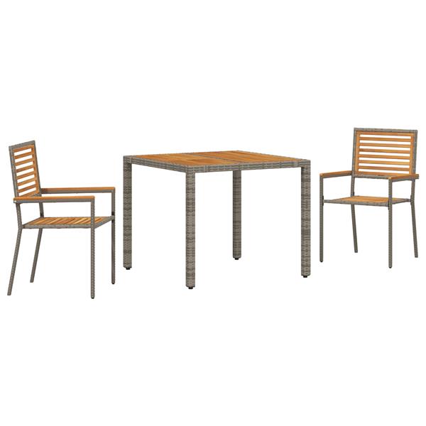 Grote foto vidaxl tuin eetset 3 pcs grijs 90 x 90 x 75 cm poly rattan tuin en terras tuinmeubelen