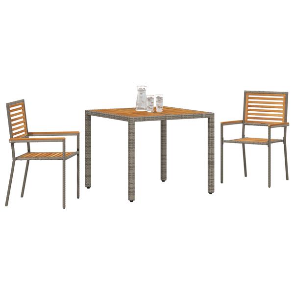 Grote foto vidaxl tuin eetset 3 pcs grijs 90 x 90 x 75 cm poly rattan tuin en terras tuinmeubelen