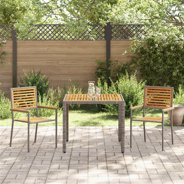 Grote foto vidaxl tuin eetset 3 pcs grijs 90 x 90 x 75 cm poly rattan tuin en terras tuinmeubelen