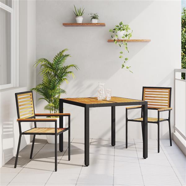 Grote foto vidaxl tuin eetset 3 pcs zwart 90 x 90 x 75 cm poly rattan tuin en terras tuinmeubelen