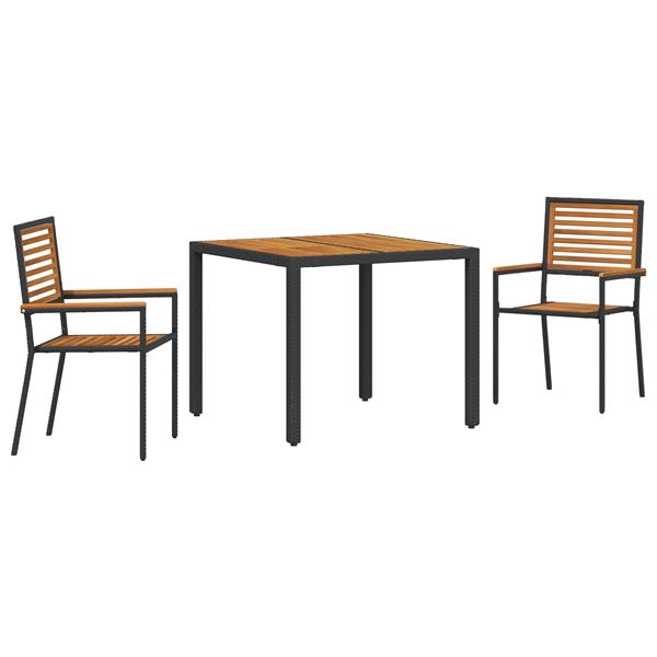Grote foto vidaxl tuin eetset 3 pcs zwart 90 x 90 x 75 cm poly rattan tuin en terras tuinmeubelen