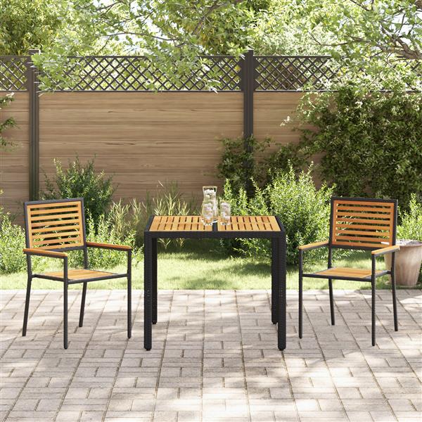 Grote foto vidaxl tuin eetset 3 pcs zwart 90 x 90 x 75 cm poly rattan tuin en terras tuinmeubelen