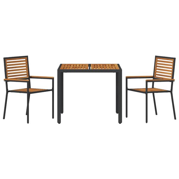 Grote foto vidaxl tuin eetset 3 pcs zwart 90 x 90 x 75 cm poly rattan tuin en terras tuinmeubelen