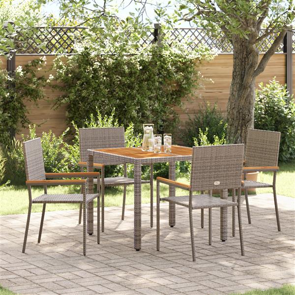 Grote foto vidaxl tuin eetset 5 pcs grijs 90 x 90 x 75 cm poly rattan tuin en terras tuinmeubelen