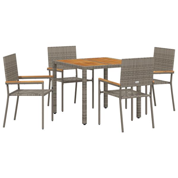 Grote foto vidaxl tuin eetset 5 pcs grijs 90 x 90 x 75 cm poly rattan tuin en terras tuinmeubelen