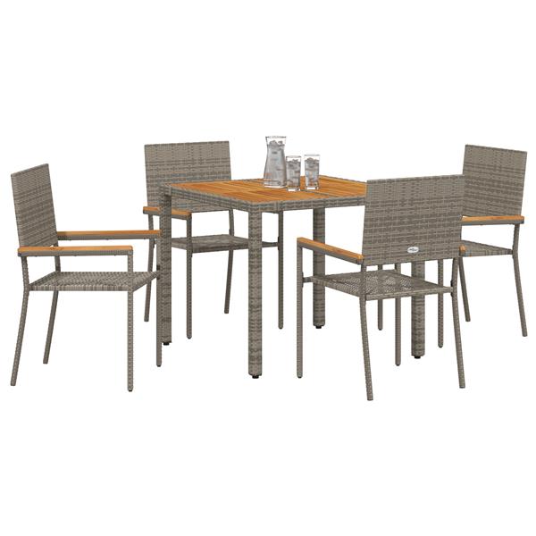 Grote foto vidaxl tuin eetset 5 pcs grijs 90 x 90 x 75 cm poly rattan tuin en terras tuinmeubelen