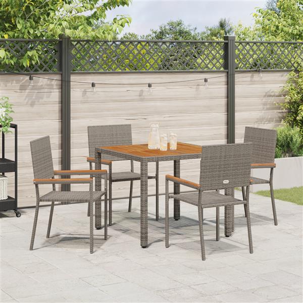Grote foto vidaxl tuin eetset 5 pcs grijs 90 x 90 x 75 cm poly rattan tuin en terras tuinmeubelen
